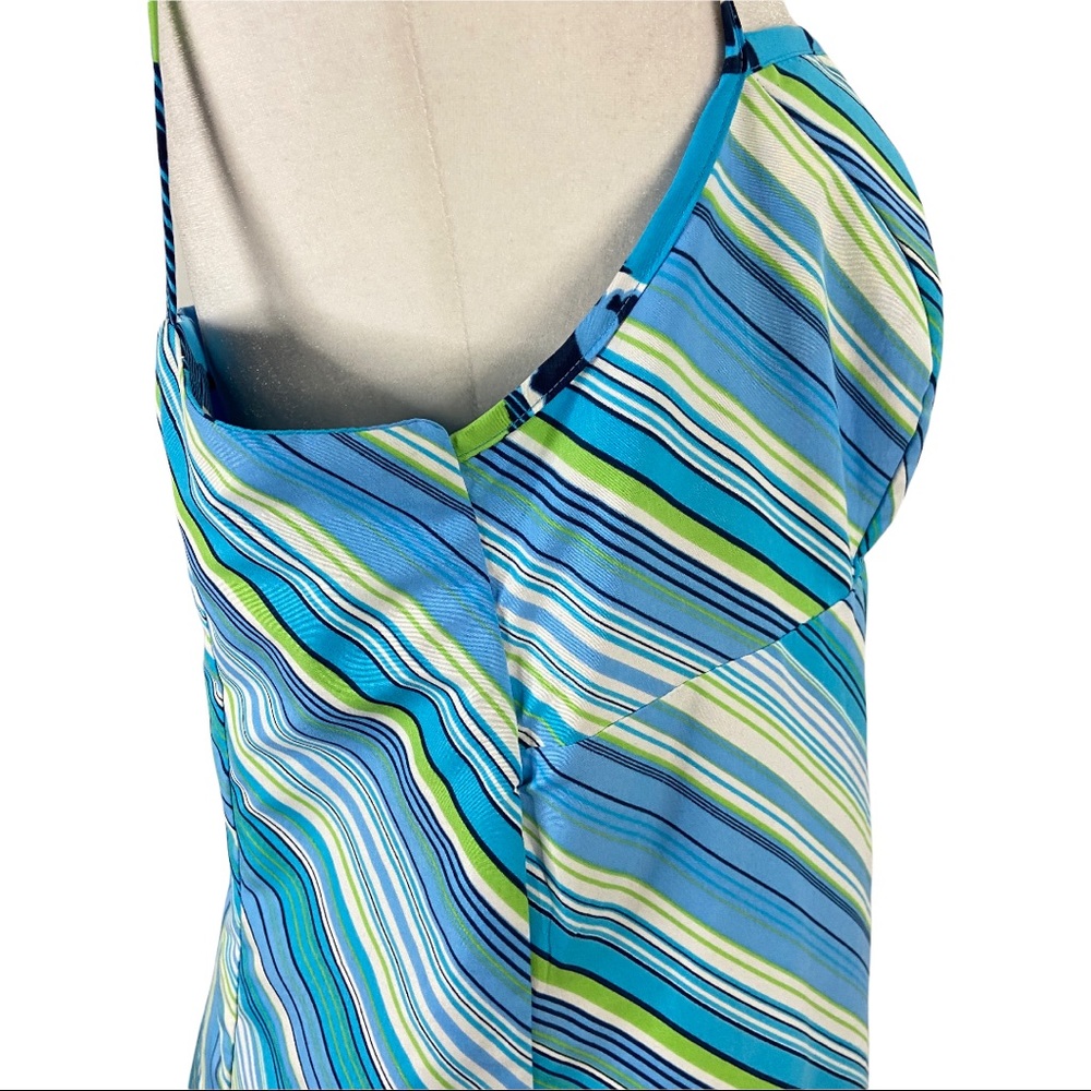 Reversible Sundress Mod Floral / Diagonal Stripes Blue Green Size Large - Picture 9 of 15